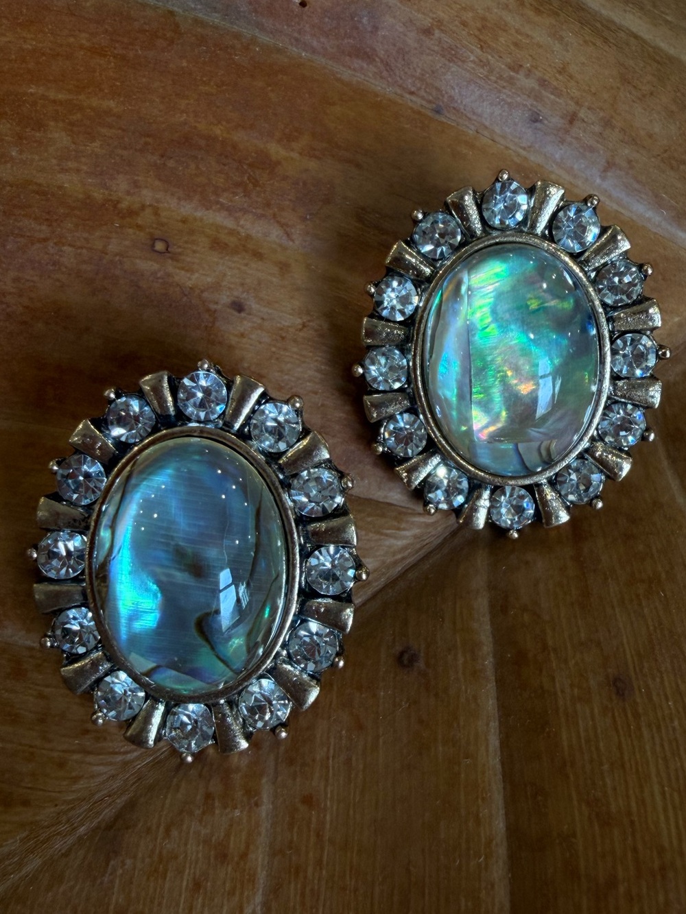 Iridescent Abalone Halo Stud Earrings with Crystal Accents